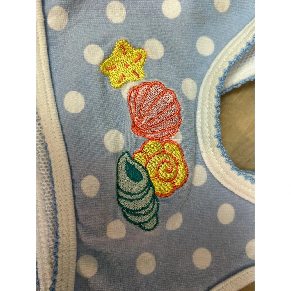 Baby Buns Blue Polka Dot Shell Embroidered 2 Piece‎ Skirted Swimsuit 12 Months